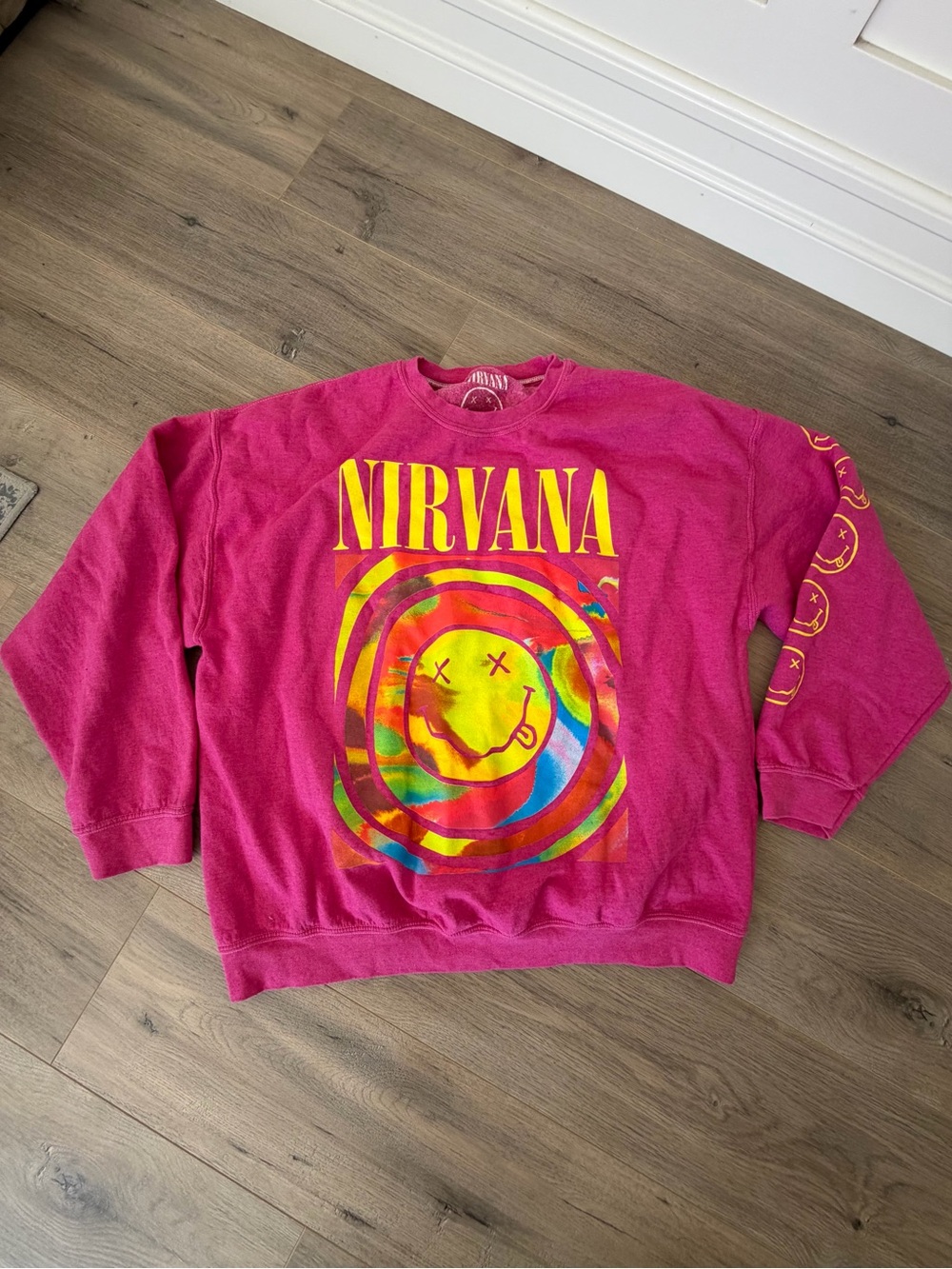 NIRVANA Hot Pink Tie-Dye Smiley Crewneck
